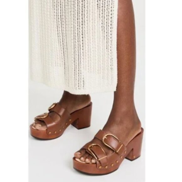 Veronica Beard Halifax Platform Leather Clog Sandals Size 8.5 - Picture 1 of 12